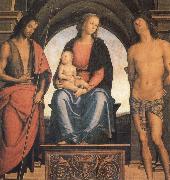 Pietro vannucci called IL perugino The Madonna and the Nino enthroned, with the Holy Juan the Baptist and Sebastian china oil painting reproduction